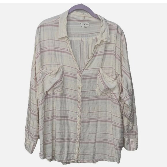 Lou & Grey for LOFT Pink & Cream Boho Blouse Plaid Tunic Size XL - Picture 1 of 11